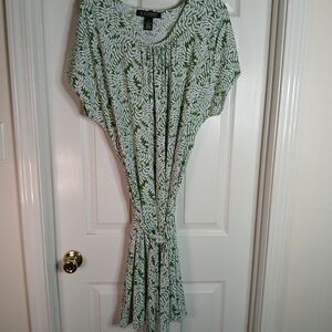 Dialogue Leafy Green and White Belted Dress Sx 2X
